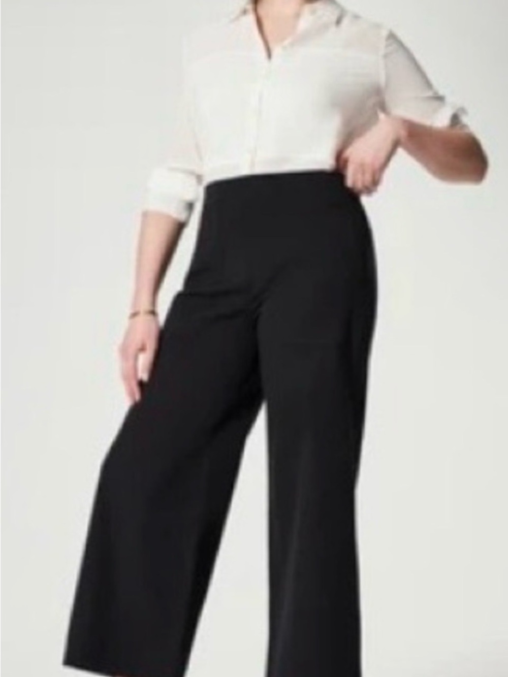 SPANX Black High-Rise Wide-Leg Cropped Trousers